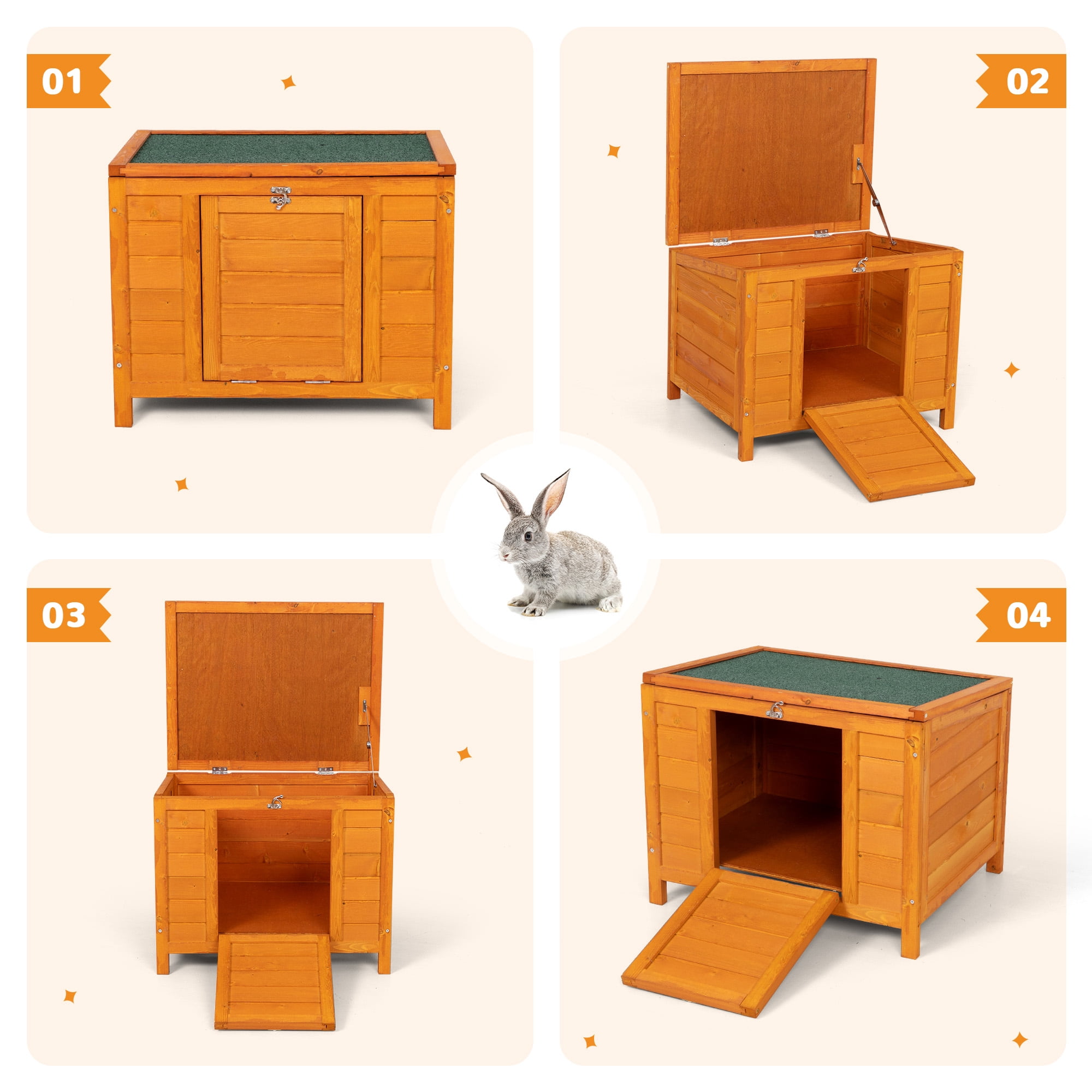 Coziwow 24" Wooden Cat House Rabbit Hutch Small Dog Pet Cage Indoor&Outdoor