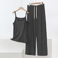 thumbnail image 2 of 2 Piece Outfits Summer Women，Womens Two Piece Striped Set Short Sleeve Crewneck Top and Wide Leg Pants Matching Sets, 2 of 5