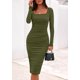 thumbnail image 5 of Vestido PRETTYGARDEN midi fruncido manga larga verde militar S, 5 of 8