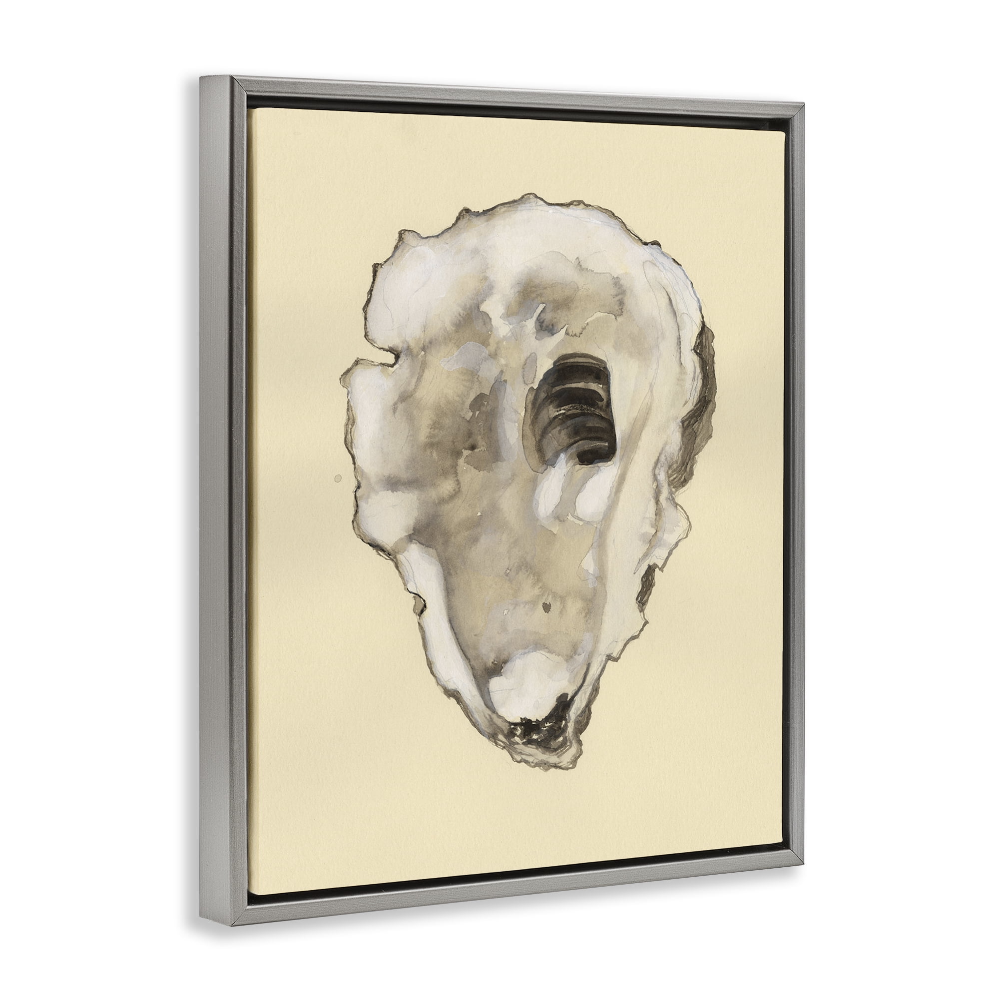 Stupell Industries Beige Oyster Shape Nautical & Beach Painting Gray Floater Framed Canvas Art Print Wall Art, 25 x 31