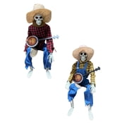 2Pcs Halloween Banjo Playing Skeletons, Funny Animated Dueling Banjo Skeletons Country Cowboy Skeleton Musicians with Movable Joints for Prop Decor halloween decorations (15.75 In ,Red&Yellow)
