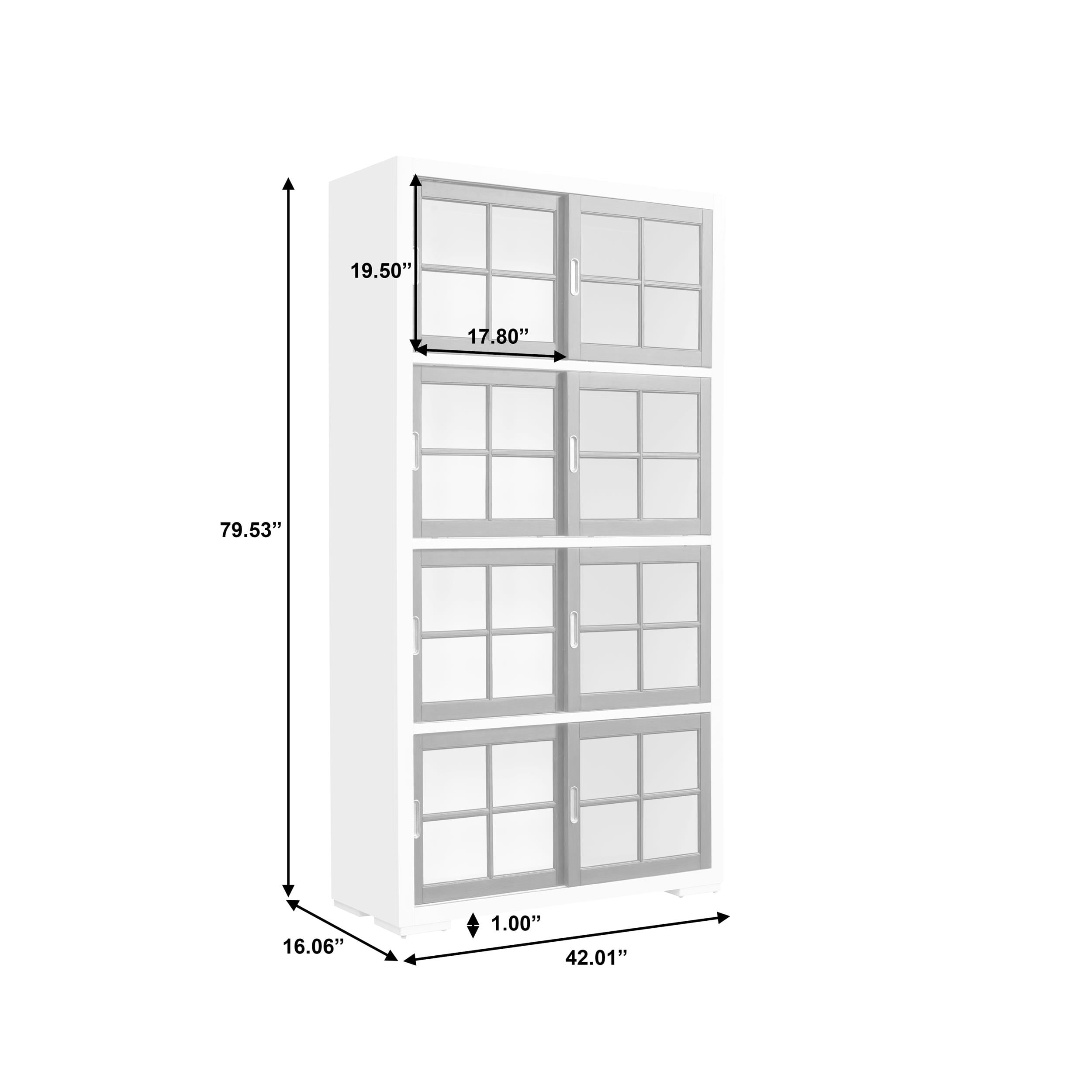 Contemporary 4-Shelf Sliding Door Bookcase in White Wood by Pulaski Furniture