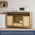 thumbnail image 3 of BELLEZE Wine Cabinet, 55" Rattan Wine Bar Cabinet with Wine Rack, Glass Holders and Drawer, Coffee Bar Cabinet for Dining Room, Living Room, Kitchen - Marcel (Camel), 3 of 7