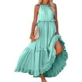 thumbnail image 2 of Zmoon Women's Bohemian Long Solid Color Sleeveless Halter Neck Ruffle Beach Style Dress, 2 of 9