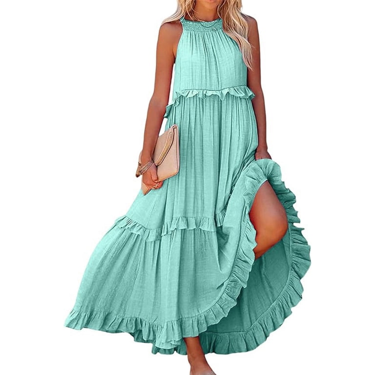 YAYUBA Peplum Tops for Women Long Summer Dresses for Women 2024 Sleeveless  Maxi Dress Casual Flowy Ruffle Elegant Dress Tropical Dresses for Women -  Walmart.com