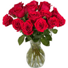 18 Red Roses by Arabella Bouquets in a Free Elegant Hand-Blown Glass Vase (Fresh-Cut Flowers, Red)