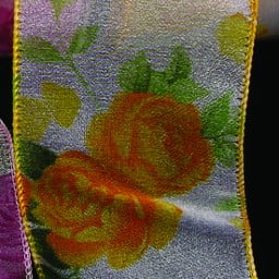 The Ribbon People Sheer White and Yellow Beautiful Roses Wired Craft Ribbon 2.5" x 20 Yards
