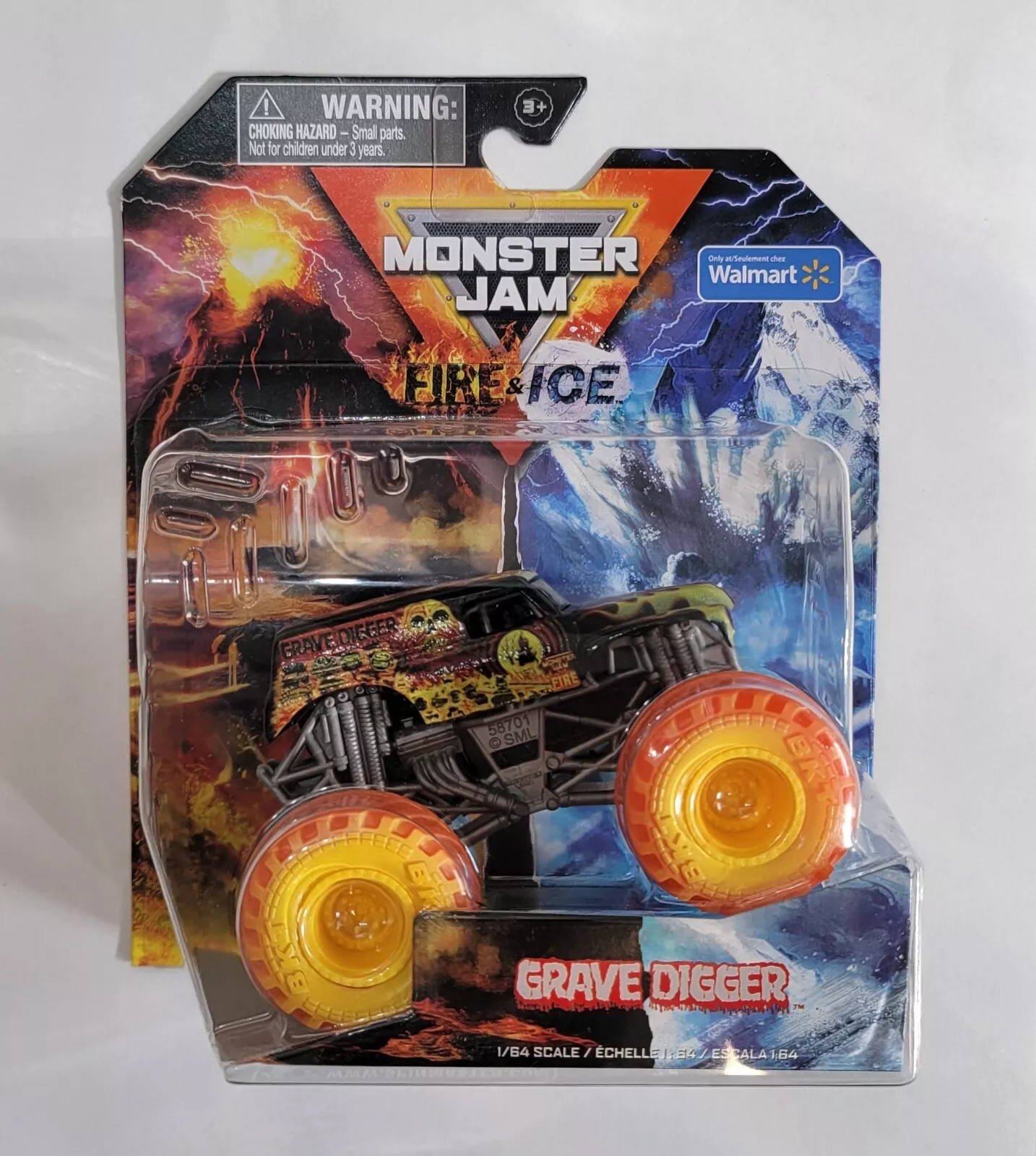 Monster Jam, Fire & Ice Grave Digger Monster Truck, Die-Cast Vehicle, Walmart Exclusive, 1:64 Scale
