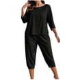 thumbnail image 5 of ylioge XL-5X Plus Size Pajama Sets for Women 2 Piece 3/4 Sleeve Tops and Capris Pants Casual Solid Color Comfortable Loungewear Homewear Pajamas, 5 of 5