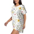 thumbnail image 2 of Uemuo Watercolor Floral A Pattern Women's Short-Sleeved Pajama, Button-Front Loungewear, 2-Piece Summer Sleepwear, Elastic Drawstring Shorts-X-Large, 2 of 7