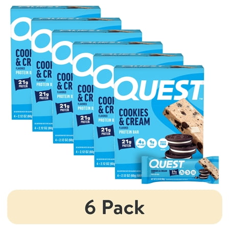 (6 pack) Quest Protein Bar, Cookies & Cream, 21g Protein, Gluten Free, 4 Count