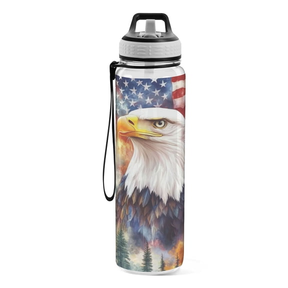 Qxltty American Flag Eagle Tree Water Bottle 32 oz with Straw BPA Free Reusable Fitness Sport Bottle Perfect for Travel School Outdoors and Gym