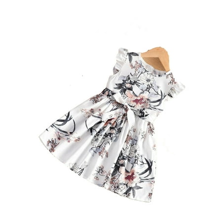 

Boho Floral Round Neck A Line Sleeveless White Toddler Girls Dresses (Girl s)