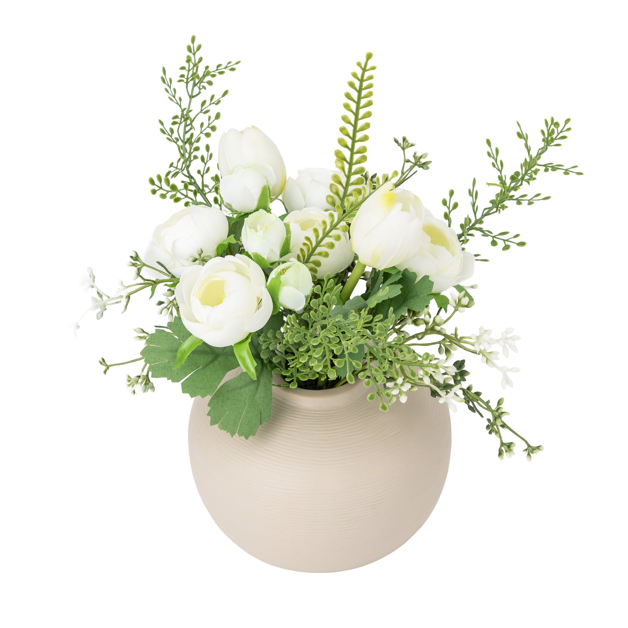 Better Homes & Gardens Tan Ceramic Vase with White Mixed Artificial Floral, 10 in