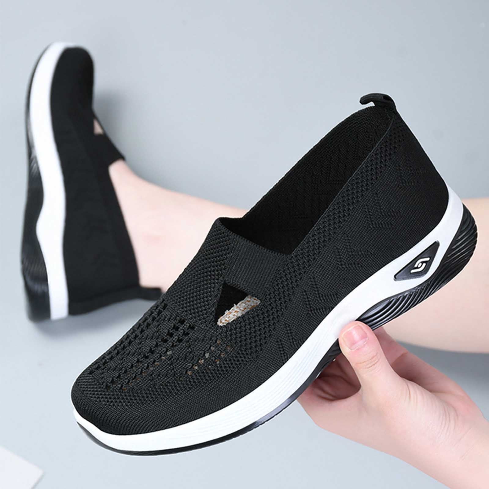 Women's New Large Size Casual Mesh Slip-on Women's Shoes Soft Sole Breathable Fashion Mother Shoes Black qILAKOG Size 5.5