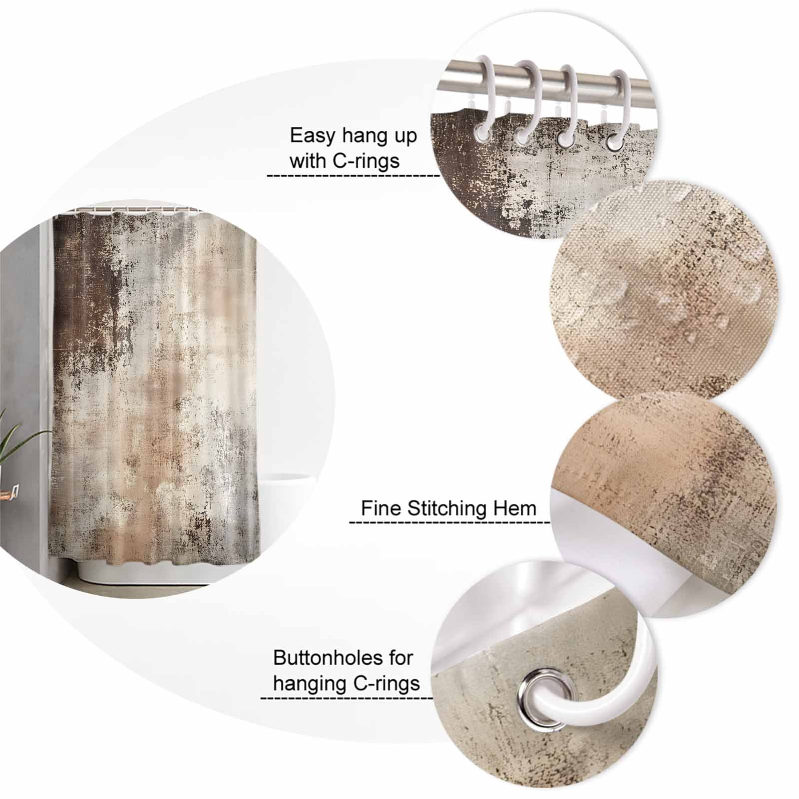 Vintage Brown Shower Curtains for Bathroom Waterproof Fabric Bath Curtains Decor Bath Tub Curtain Modern Abstract Art Beige Decorative Shower Curtain Sets with 12 Hooks, 72x72 Inch
