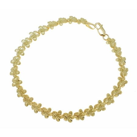 - Solid 14k yellow gold Hawaiian plumeria flower bracelet 7mm 8