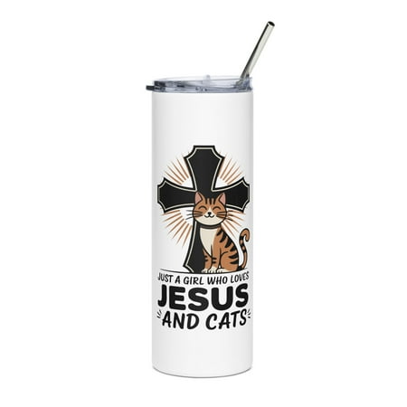 

Christian Cat Lover Skinny Slim Tumbler Just A Girl Who Loves Jesus And Cats