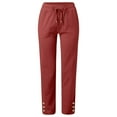 thumbnail image 4 of Women's Pants Solid Cotton Linen Drawstring Elastic Waist Wide Leg With Button Casual Trousers, 4 of 4