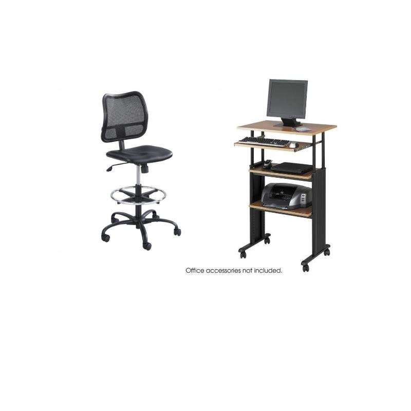 2 Piece Set Black Extendable Height Computer Desk and Drafting Chair