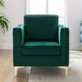 thumbnail image 2 of Velvet Accent Chair, Velvet Tufted Button Arm Chair with Pillow, Single Lounge Chair, Modern Club Chair with Steel Legs for Living Room Bedroom Office, Green, 2 of 7