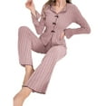 thumbnail image 2 of Conjuntos de Pijama para Mujer Ideales para Estar en Casa Conjunto Dos Piezas para Otoño Pijama de Larga Acanalada A Juego Ropa de Dormir y Estar en Casa Rosa XL, 2 of 9