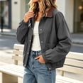 thumbnail image 4 of Women’s Lapel Button Jacket, Lightweight Long Sleeve Loose Jackets, Fall Elastic Hem Casual Outerwear with Pockets, 4 of 6