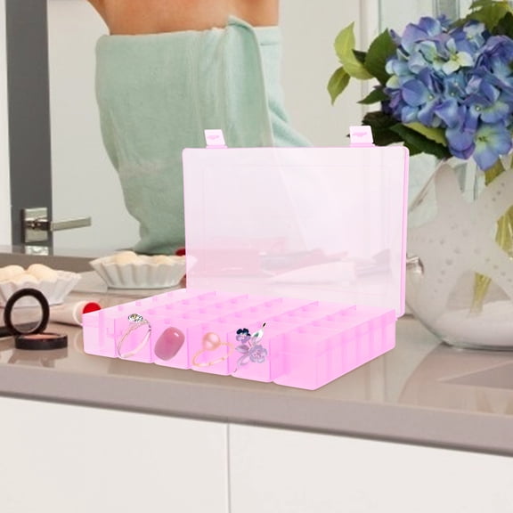 OUNONA Portable Jewelry Organizer Box with 36 Clear Adjustable Compartments, Hard Plastic Storage Case with Removable Dividers,