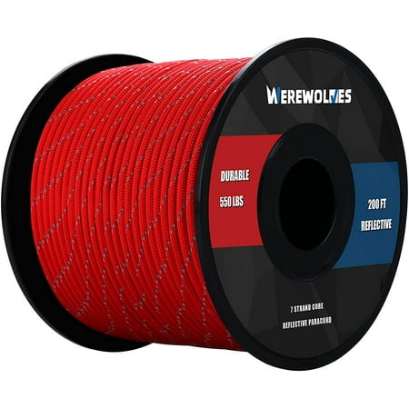 

WEREWOLVES Reflective 550 Paracord 100Feet - 100% Nylon Rope Roller Parachute Cord