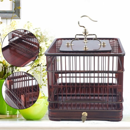 Miumaeov Vintage Wooden Bird Cage Bamboo Hanging Cage Outdoor Parrot Finch Cage
