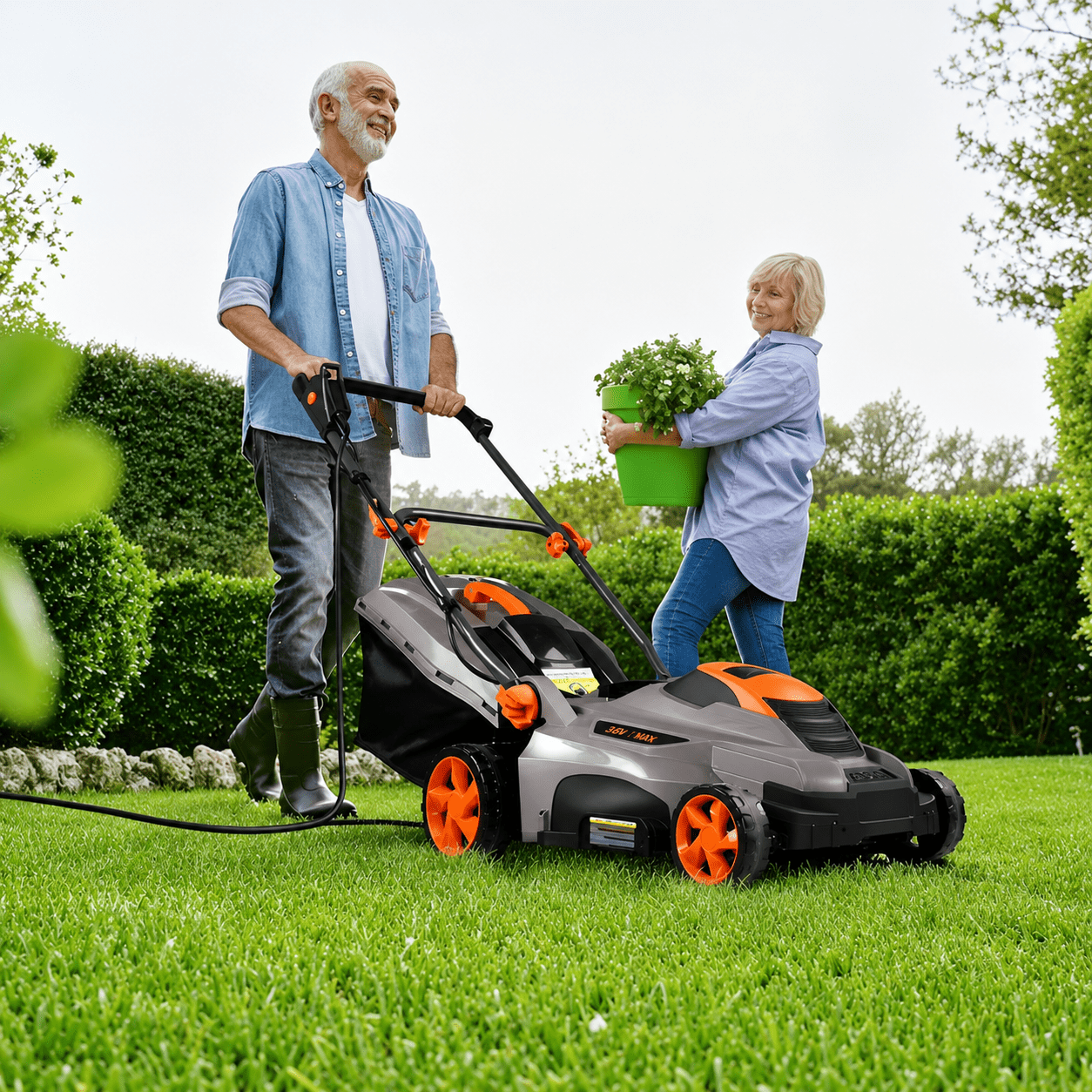 DOVAMAN 13 Amp Electric Lawn Mower, 16-Inch Cutting Width, 5 Adjustable Mowing Heights, 3-Step Foldable Handle, and Collection Bag with Full Indicator, Corded Lawn Mower for Your Garden