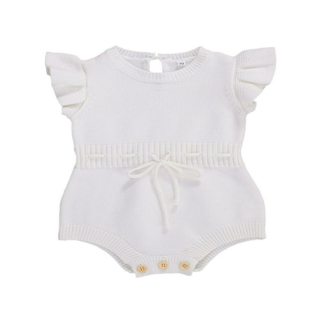Newborn Infant Baby Girl Jumpsuit Solid Color Ruffle Sleeveless Knit Drawstring Romper Clothes Purple 12-18 Months