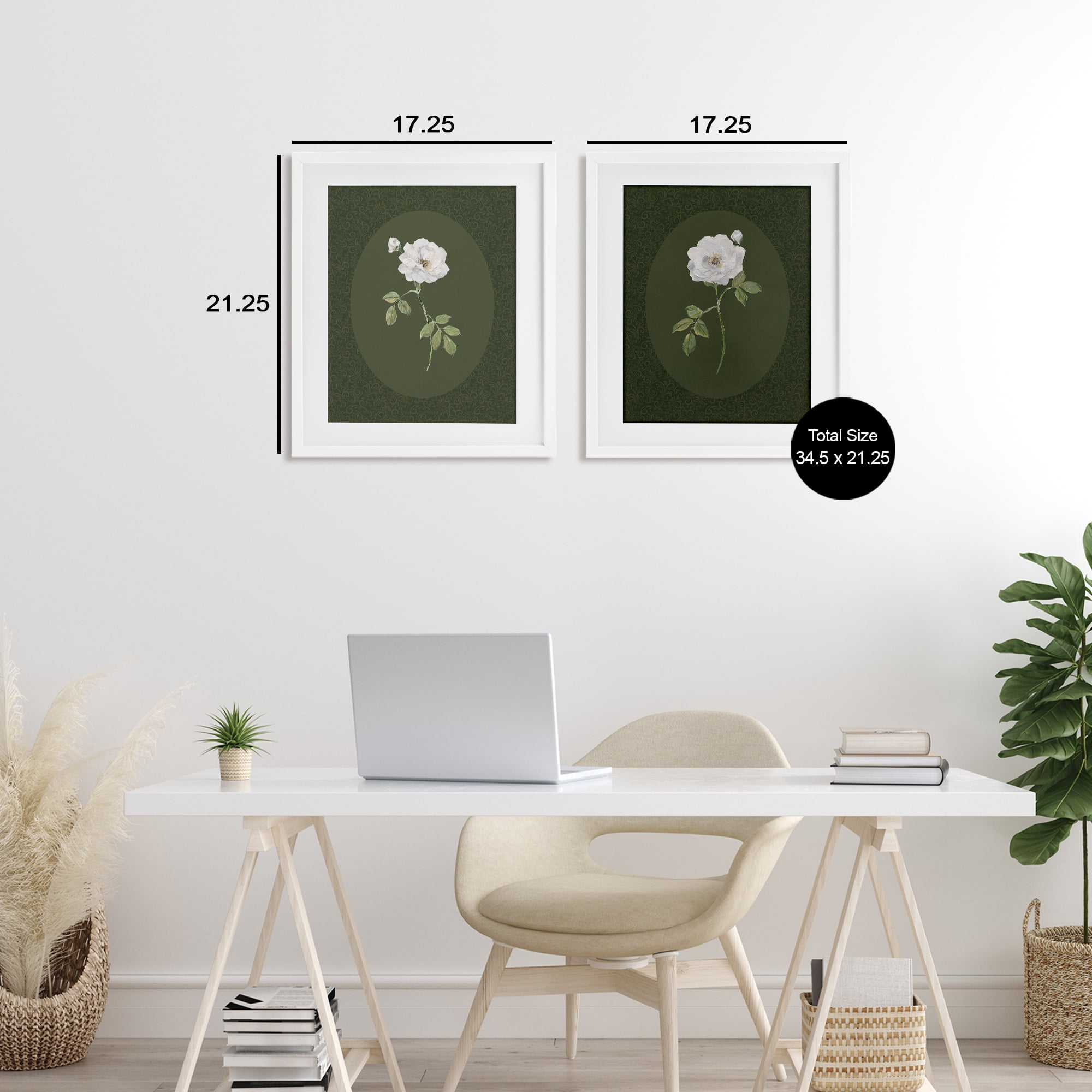 Stupell Industries Ornate Rose Studies over Emerald 2 Piece White Framed Print Under Glass Set, design by Sally Swatland