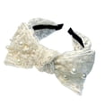 thumbnail image 1 of 2 piezas de diademas anchas de encaje anudadas con perla, aro de cabeza elástico de encaje de malla, banda de pelo de perla de moda, accesorios para el cabello, 1 of 5