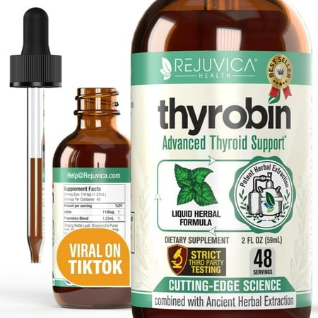 Rejuvica Health Thyrobin 2 fl oz - Herbal Thyroid Support Supplement with Spirulina