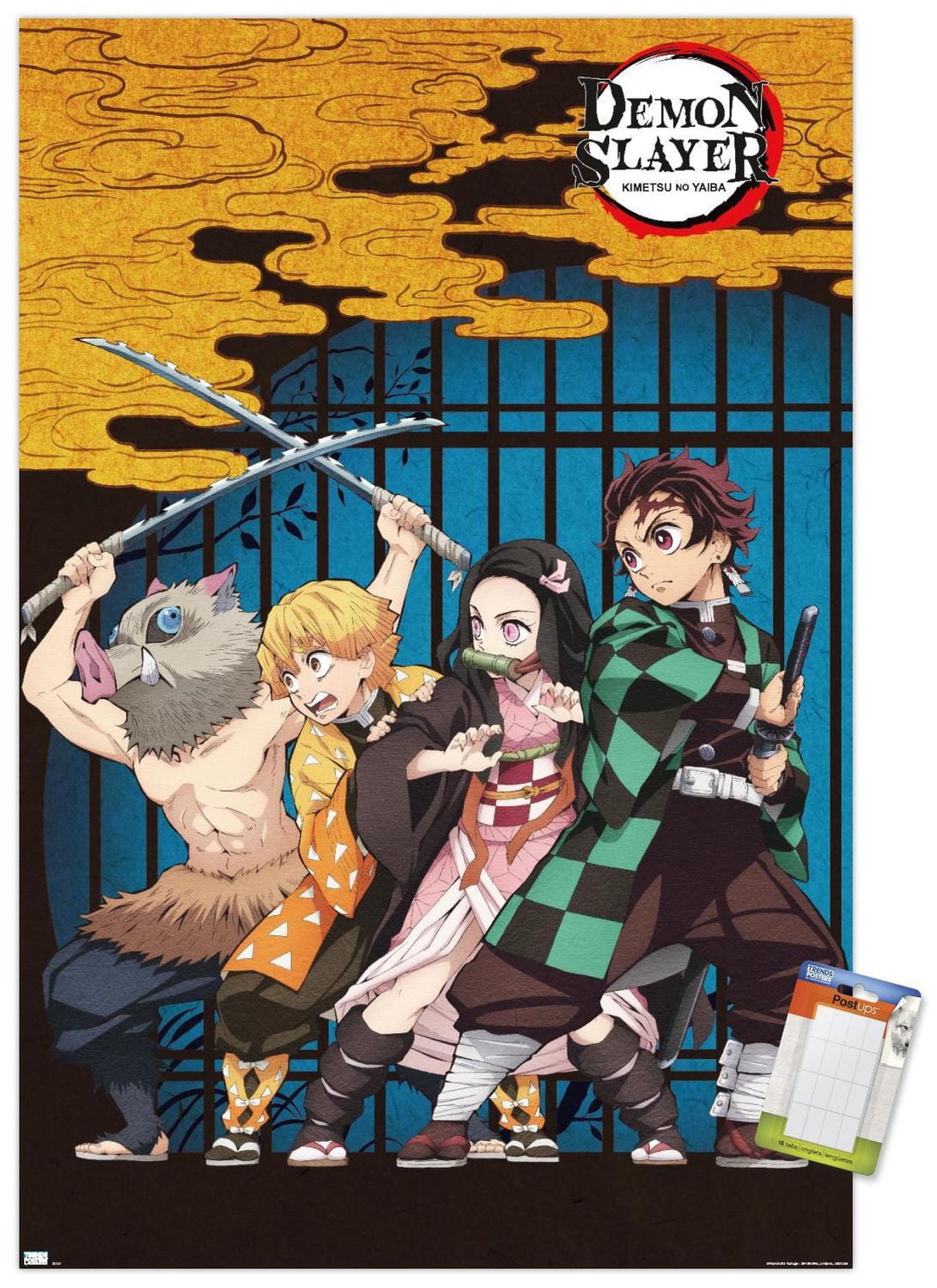 Demon Slayer – Group Art 22.375" x 34" Wall Poster with Beechwood Magnetic Frame, by Trends International