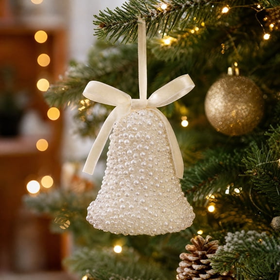 Christmas Velvet Pearl Bow, Pearl Trim Hanging Ornament, Christmas Decorations Indoor Decor for Tree Wreath Garland Window Mantel