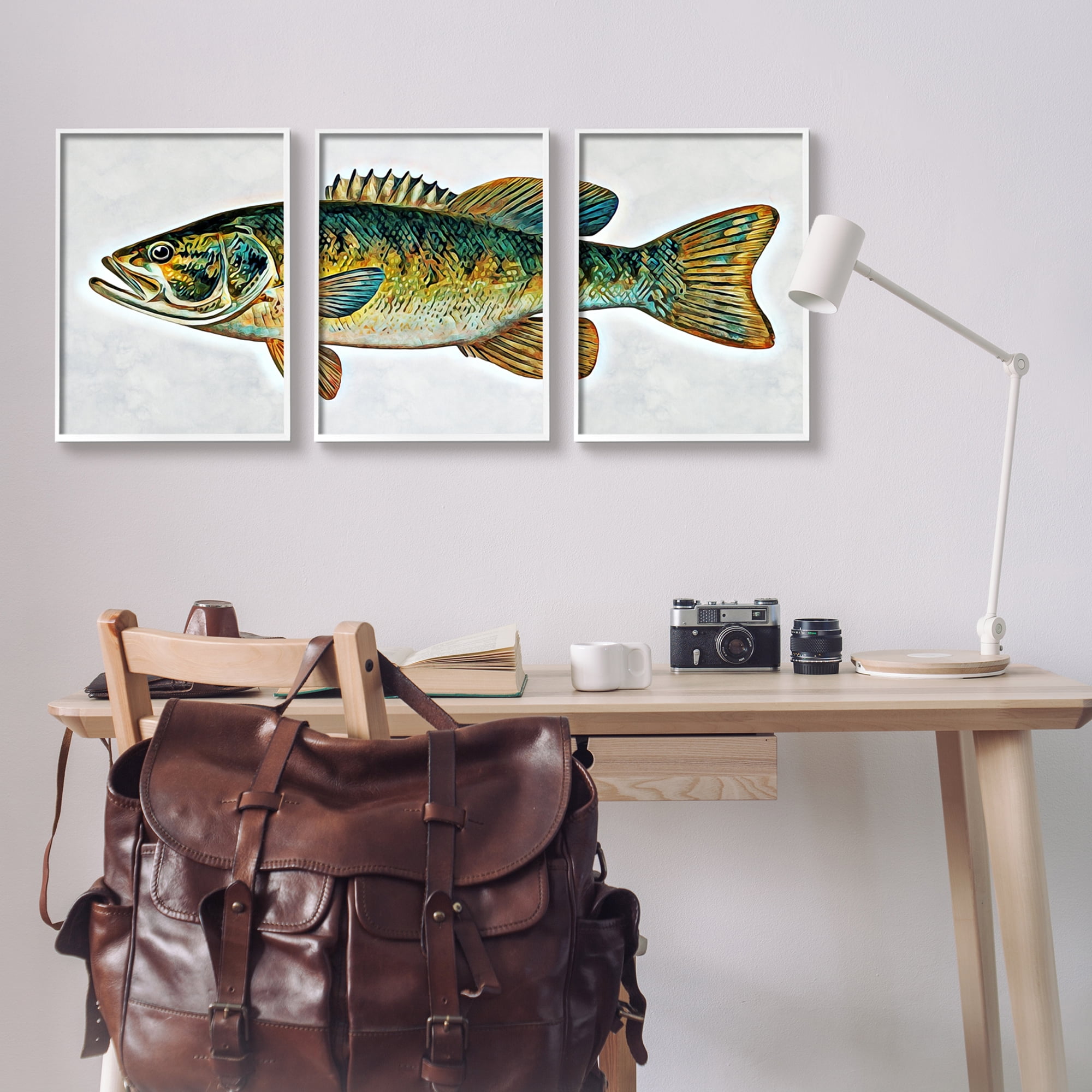 Stupell Lake House Bass Fish Wildlife Animals & Insects Painting White Framed Art Print Wall Art, Set of 3