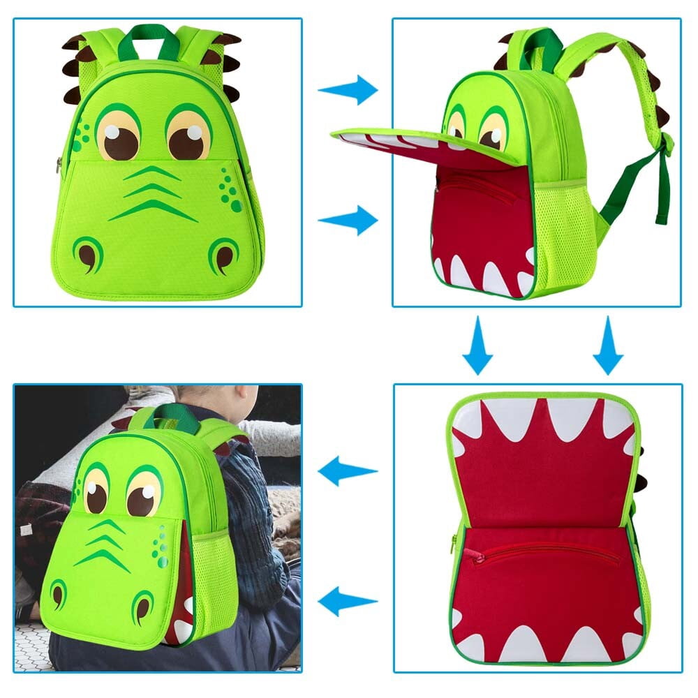 AGSDON 3PCS Toddler Backpack and Lunch Box for Boys, 12" Dinosaur Preschool Kids Bookbag, Cute Animal Kindergarten Schoolbag