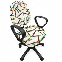 Crayon Office Chair Slipcover, Continuous Pattern of Cartoon Drawn Painting Crafts on Plain Background, Protective Stretch Decorative Fabric Cover, Standard Size, Red Orange, by Ambesonne
