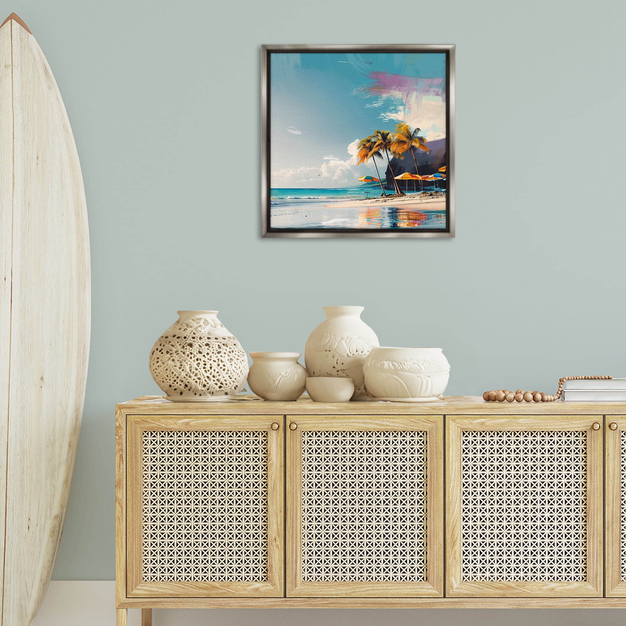 Stupell Industries Contemporary Shoreline Bliss Nautical & Beach Painting Gray Floater Framed Canvas Art Print Wall Art, 25 x 25