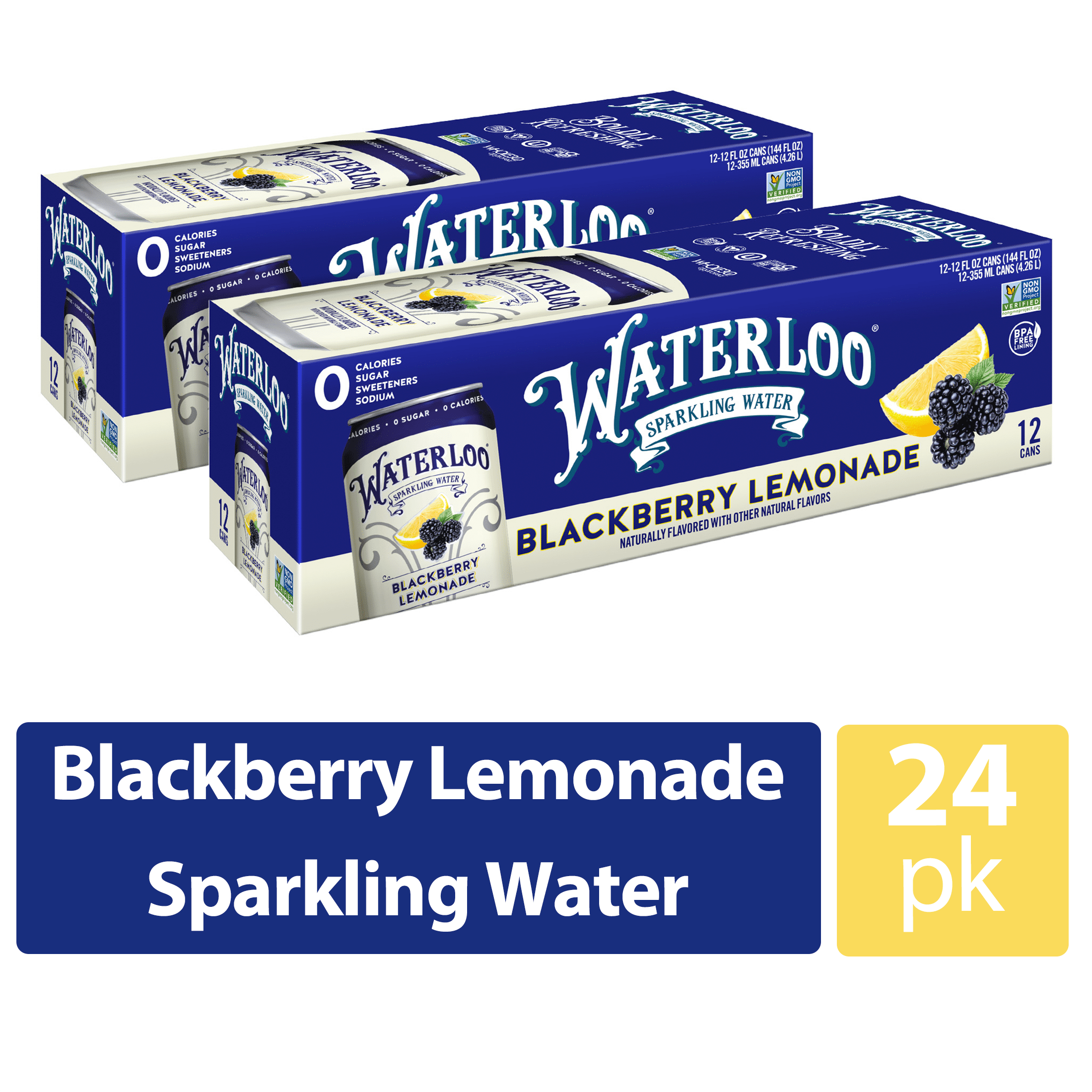 Waterloo Sparkling Water, Blackberry Lemonade, 12 fl oz, 24 Pack Cans