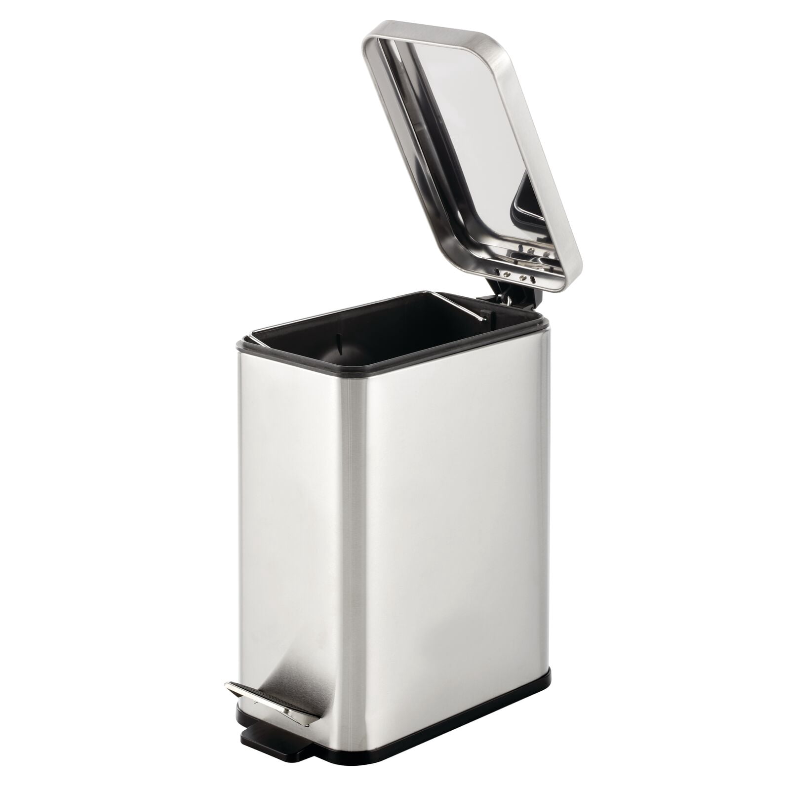 mDesign Slim Metal 2.6 Gallon Step Trash Can, Lid/Liner Bucket, Brushed Chrome