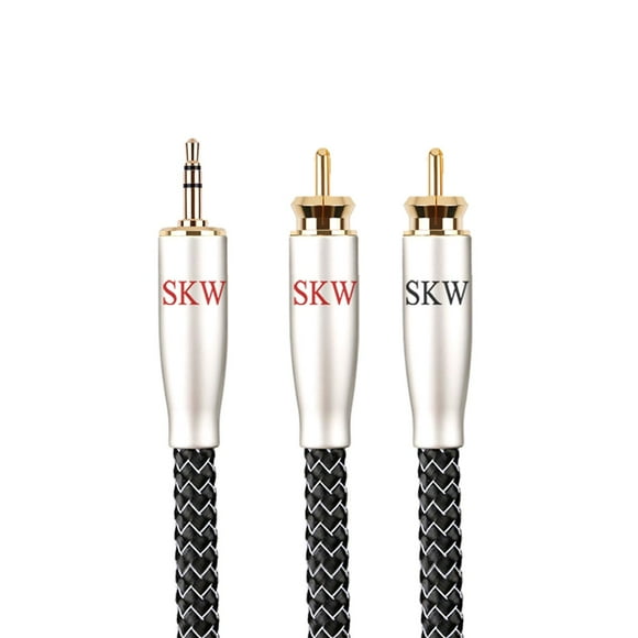 SKW Câble Audio Stéréo Haut de Gamme Série WG 3.5MM vers 2RCA 5 Pieds/1.5m