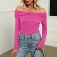 thumbnail image 3 of Top for Women Crew Neck Tops Pink Long Sleeve T Shirts for Women Basic Tops Womens Fall Shirt, 3 of 4