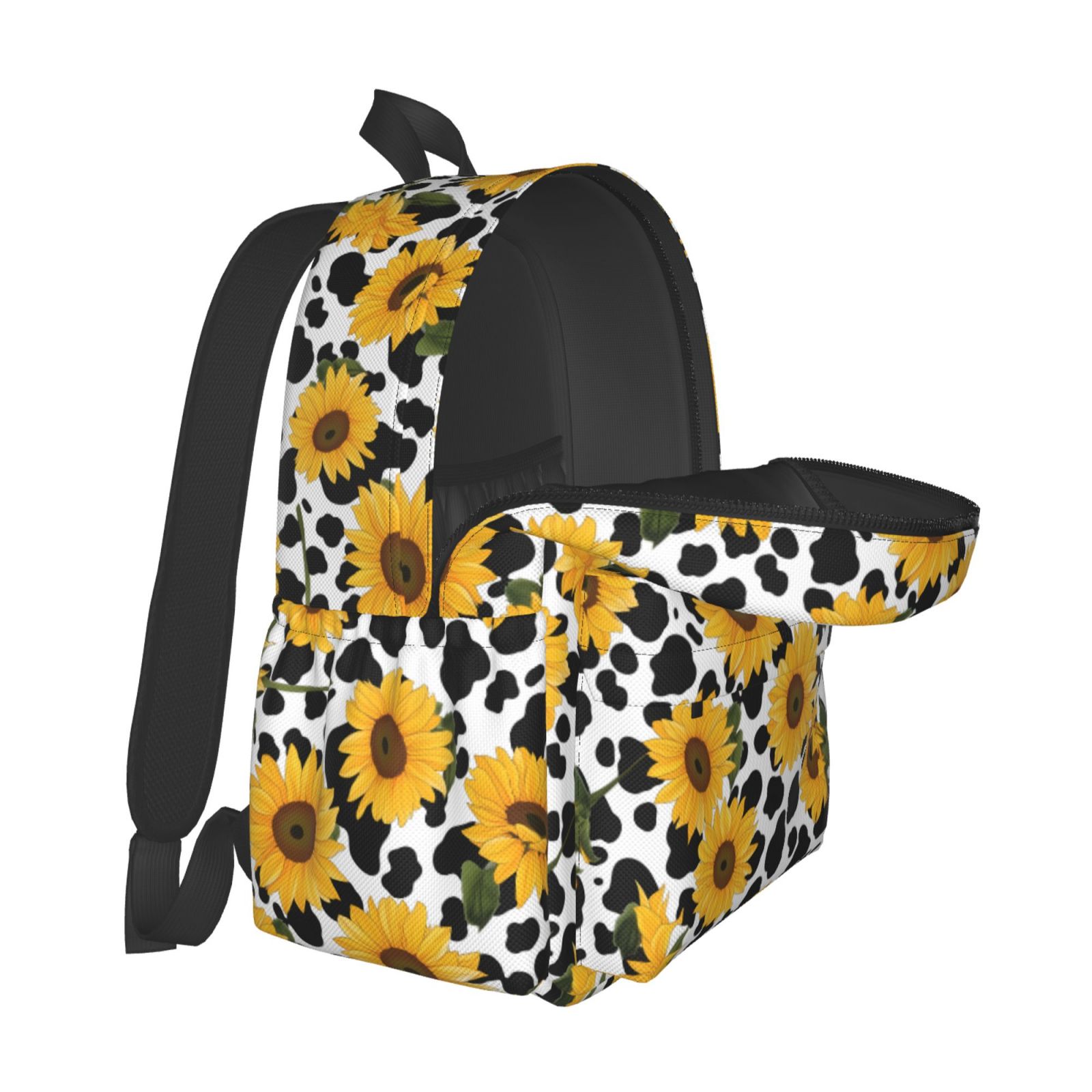 Rateoe Cow Print Sunflower Pattern Student Backpack,Backpack for School,Lightweight Bag,Travel Backpack,Outdoor Backpack,Large Capacity Backpack