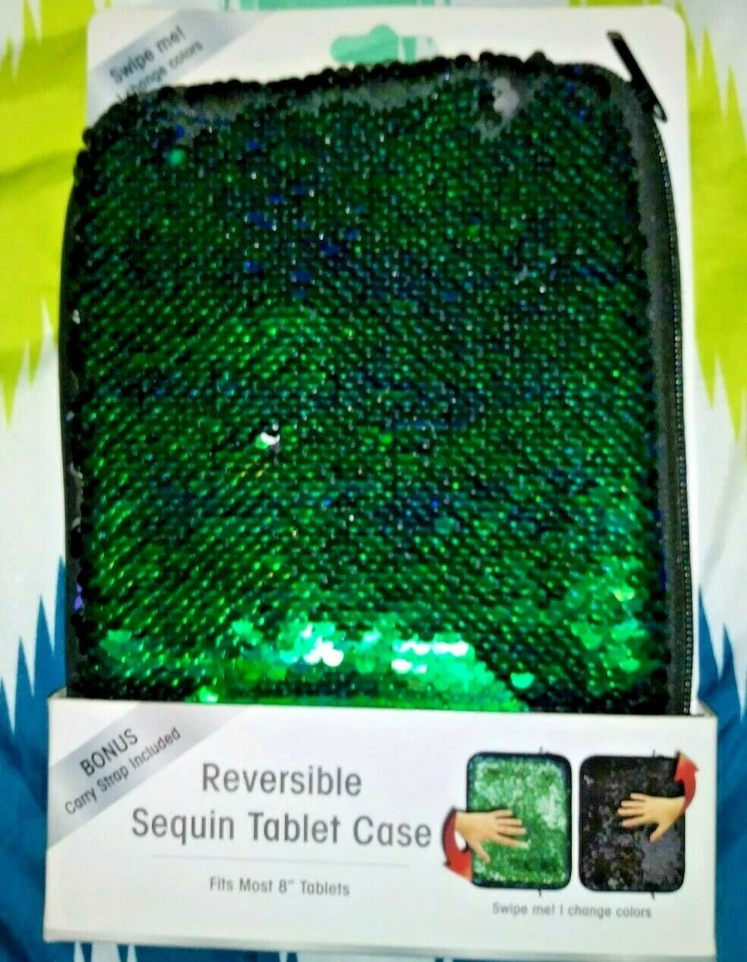 BUTTERFLY- New Reversible Sequin Case With Strap - Fits Most 8" Tablet - Cosmetics - Purse