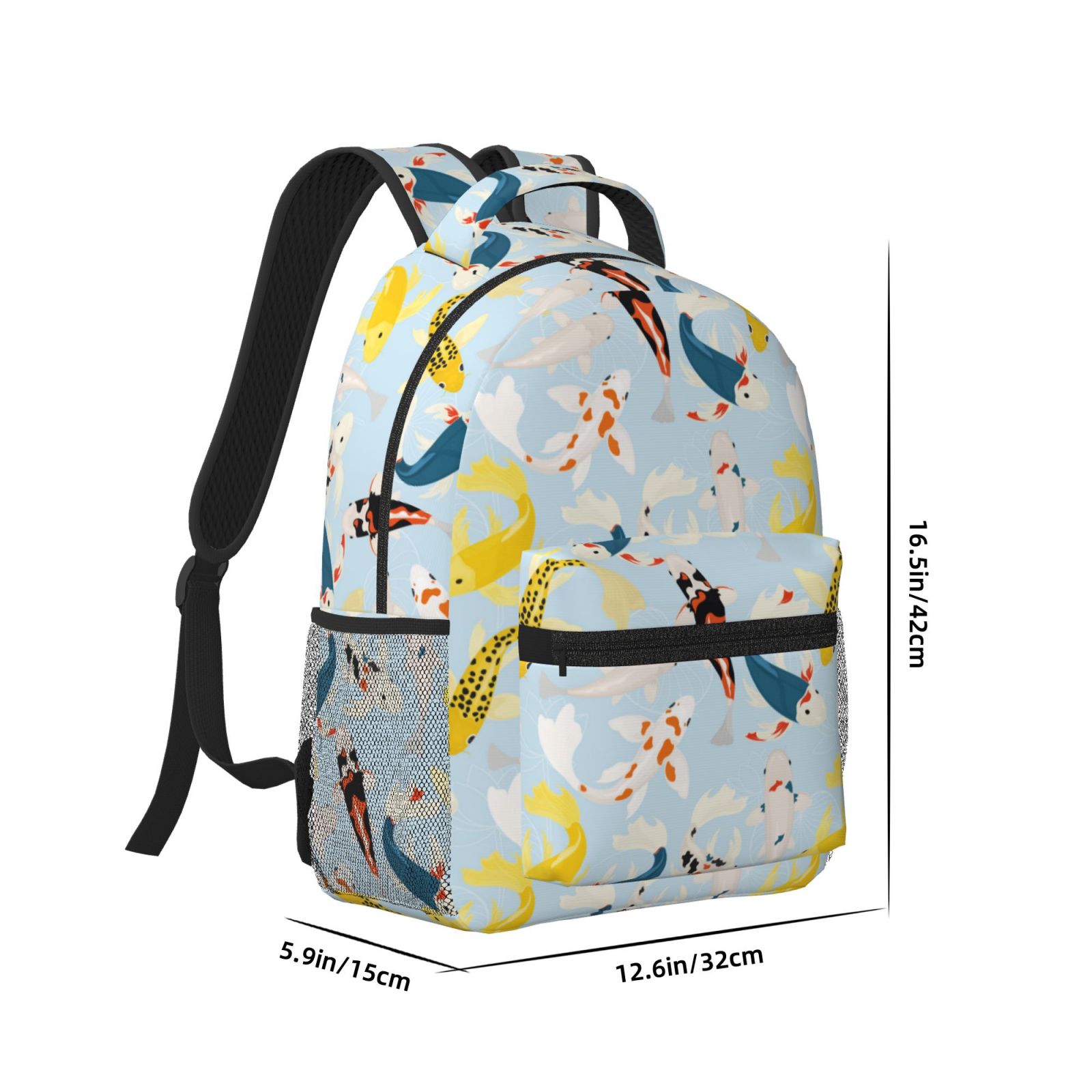 Rateoe Japanese Carps Pattern Durable Student Backpack Laptop Bag- Ergonomic Design, Waterproof Twill Fabric - Ideal for School, Travel, and Outdoor Activities