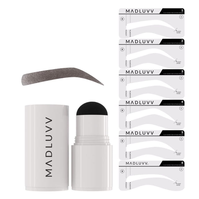 MADLUVV Kit de plantillas para cejas - Aspecto natural fácil de usar 6 formas populares utilizadas por profesionales - Incluye carrete de plantillas para sellos y bolsa de viaje (marrón oscuro)