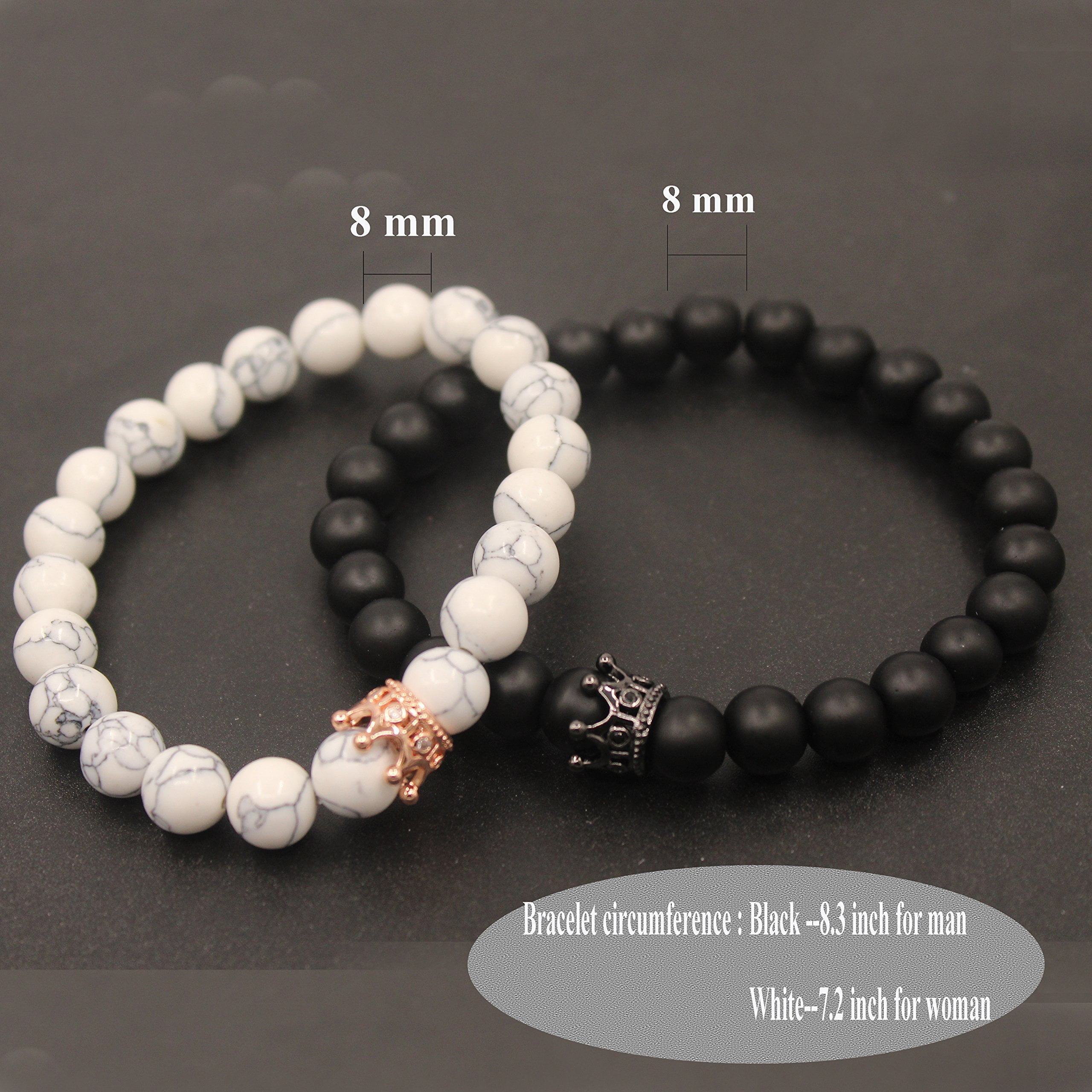 UEUC King/&Queen Crown Distance Couple Bracelets His and Her Friendship 8mm Beads Bracelet